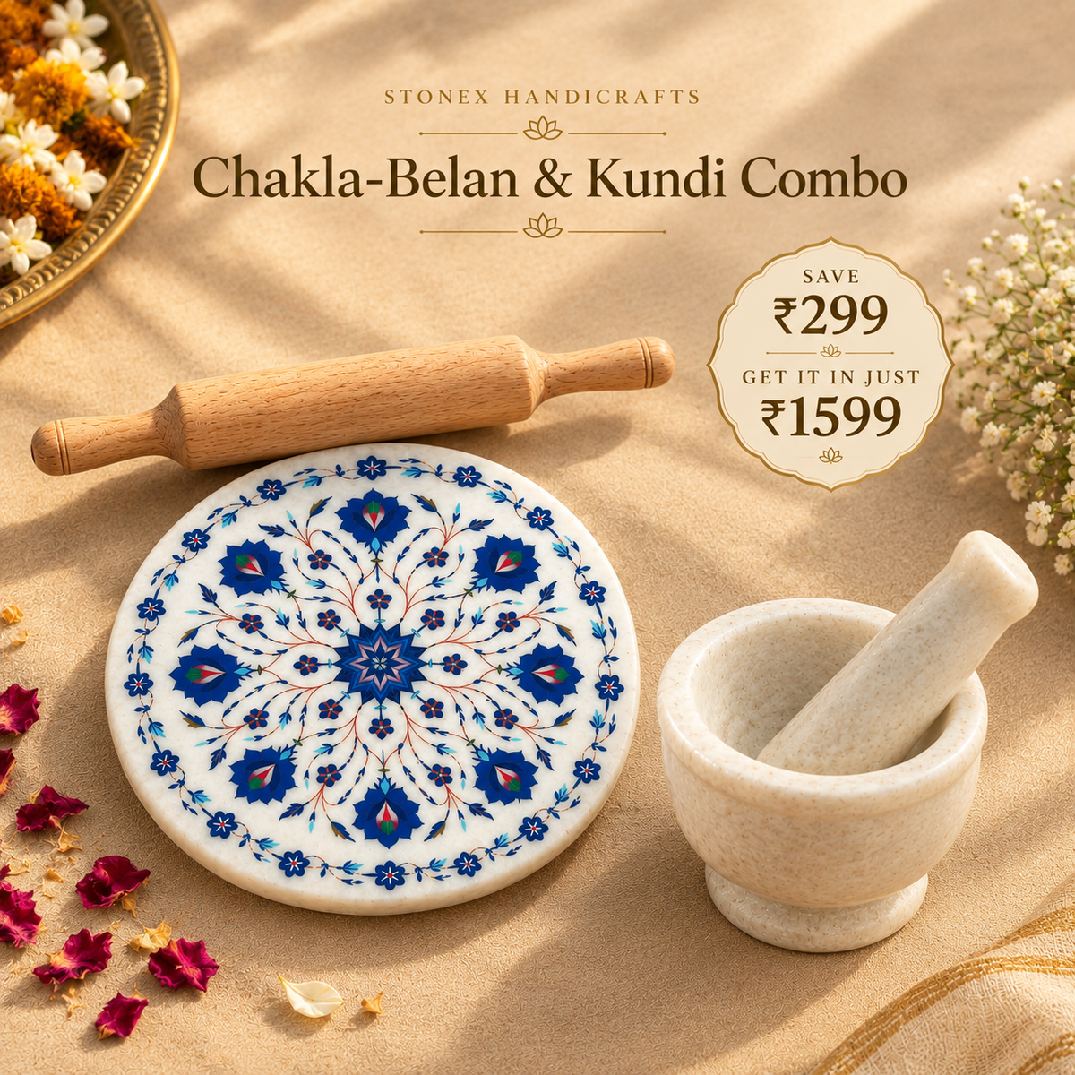"Marble Chakla-Kundi Duo | Handcrafted By Stonex Handicrafts"
